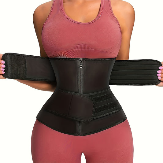 1pc Double Belt Zipper Waist Trainer with Hook & Loop Fastener, Women's Waist Trimmer & Shapewear