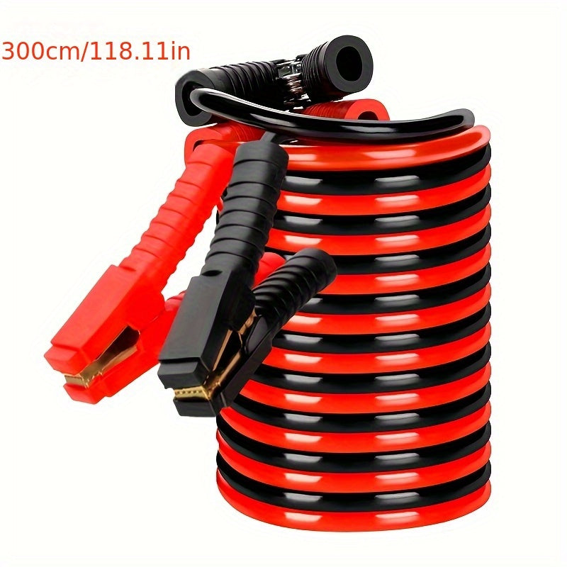 Durable jump starter cable set with copper core, heat/cold resistance, and universal fit for cars, SUVs, motorcycles, and engines up to 2.0L.