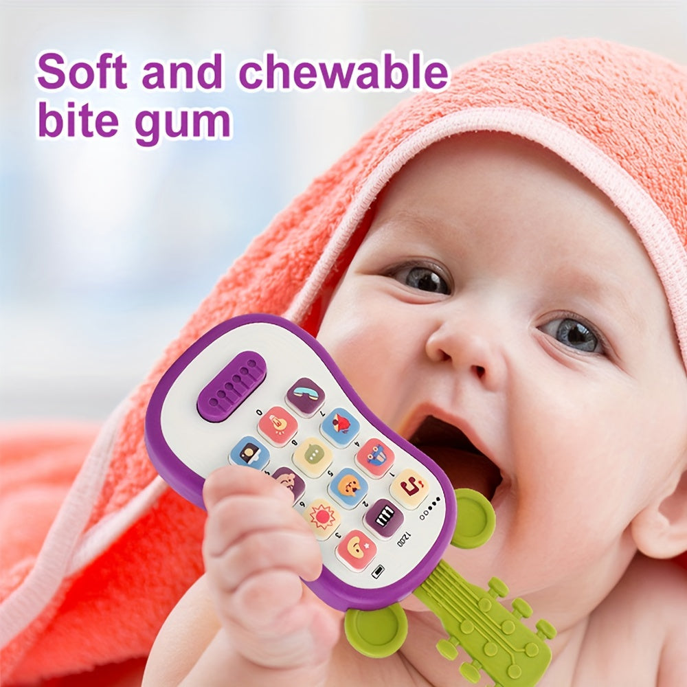 Early educational toy guitar-shaped phone for children with multiple functions - teething soothing music simulation phone featuring an encyclopedia and sound effects. Made of plastic, safe for children aged 0-3 years. Originating from Chinese mainland