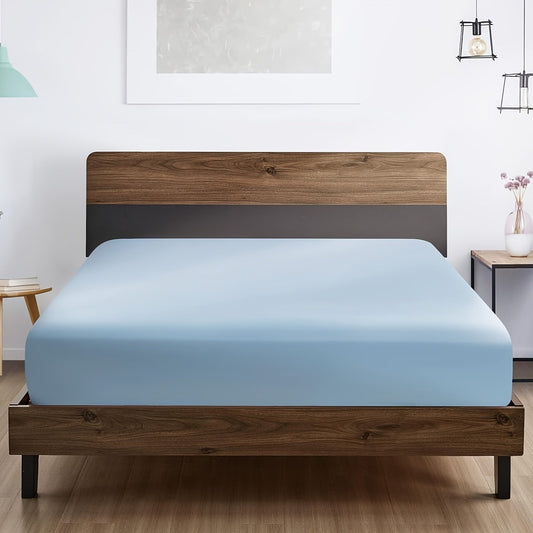 Indulge in the elegance of our Sky Blue Microfiber Fitted Sheet. Made with ultra-soft, breathable fabric and a deep pocket design for a perfect fit on all mattresses. At 90gsm, this sheet is easy to care for and features a solid color that is brushed for