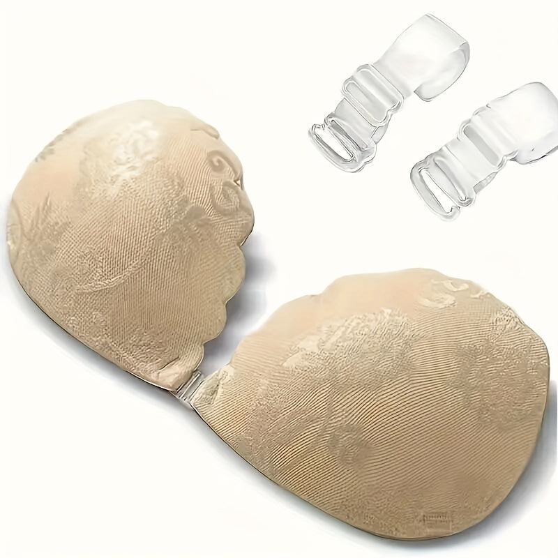 Elegant lace push-up bra with invisible straps and silicone nipple covers.