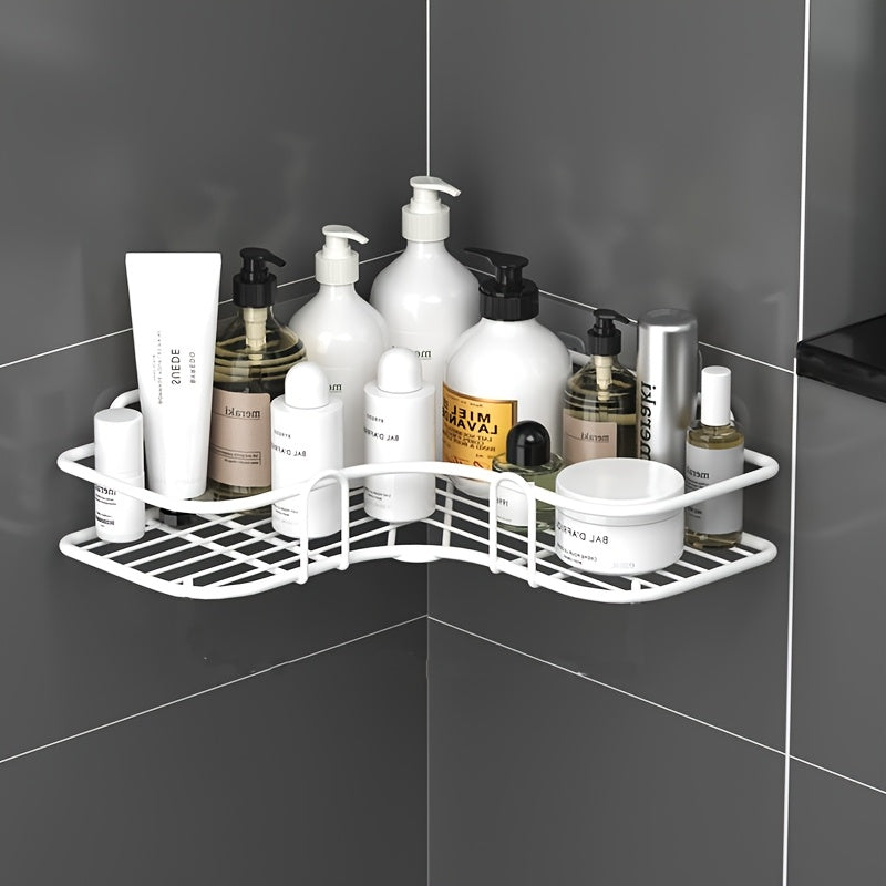 Shower caddy made of stainless steel, rust-proof, wall-mounted organizer for bathroom essentials.