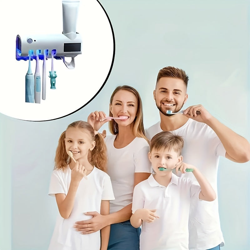 UV Toothbrush Holder with Automatic Toothpaste Dispenser - Wireless, USB Rechargeable, Wall-Mounted, No-Drill Installation.