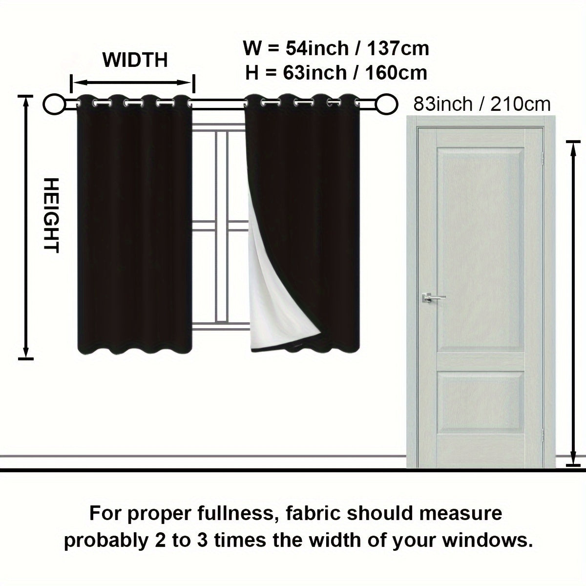 Suhuan Top Curtains, 2PC Set of 100% Blackout Insulation Soundproof Curtains with White Lining, Ideal for Bedroom, Office, Living Room, and Home Decor