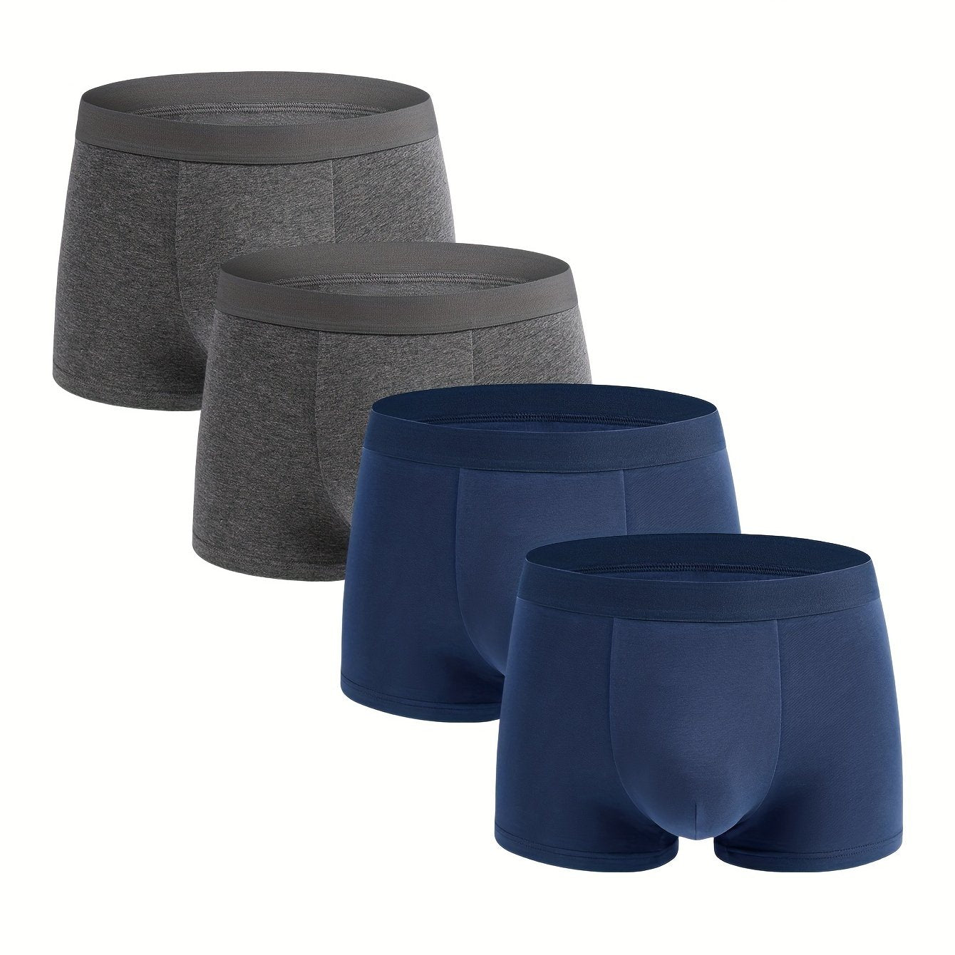 Men's 4-pack solid color cotton underwear, comfortable and breathable with flat leg design.