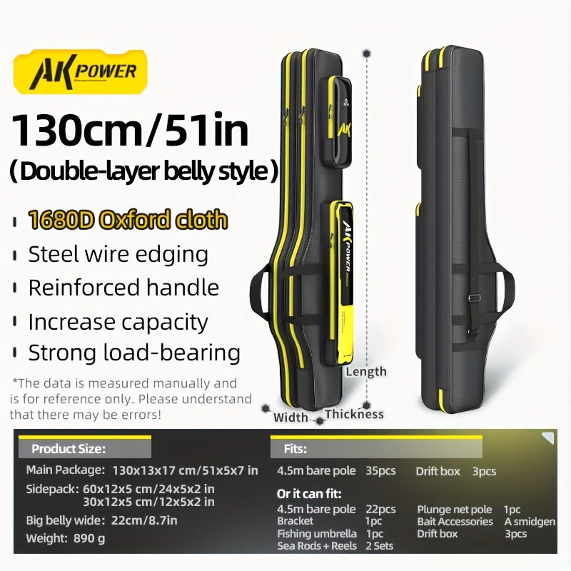 YUZHIYUAN AK Power Series Fishing Rod Case - Durable, Water-Resistant Oxford Fabric, Multi-Compartment Design, Ideal for Fly & Lure Rods