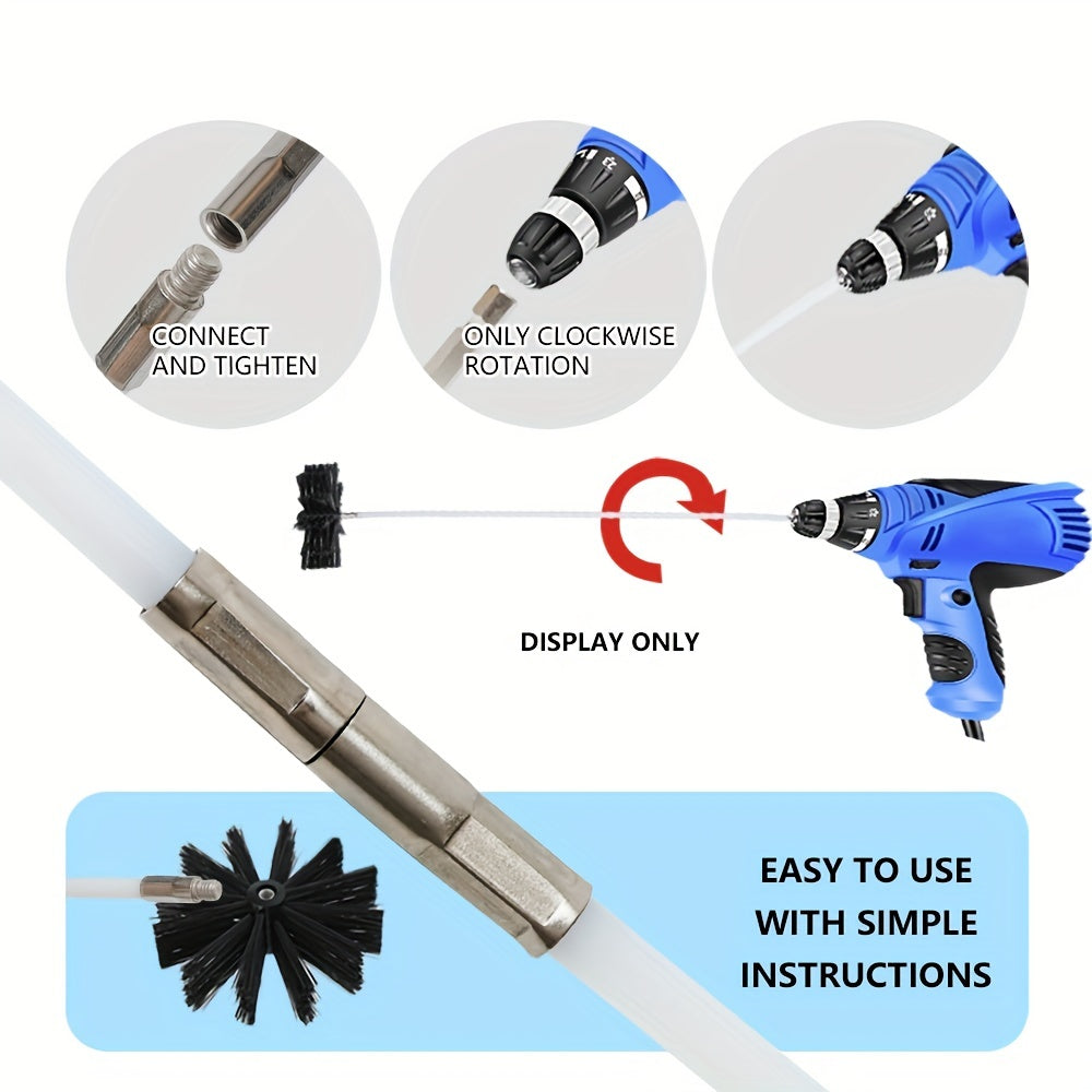 Dryer Vent Cleaning Brush Kit includes 26 pieces of flexible rods and a soft drill attachment. The expandable lint remover has a plastic handle for chimney cleaning. It extends up to 9.14 meters and is a must-have household gadget.