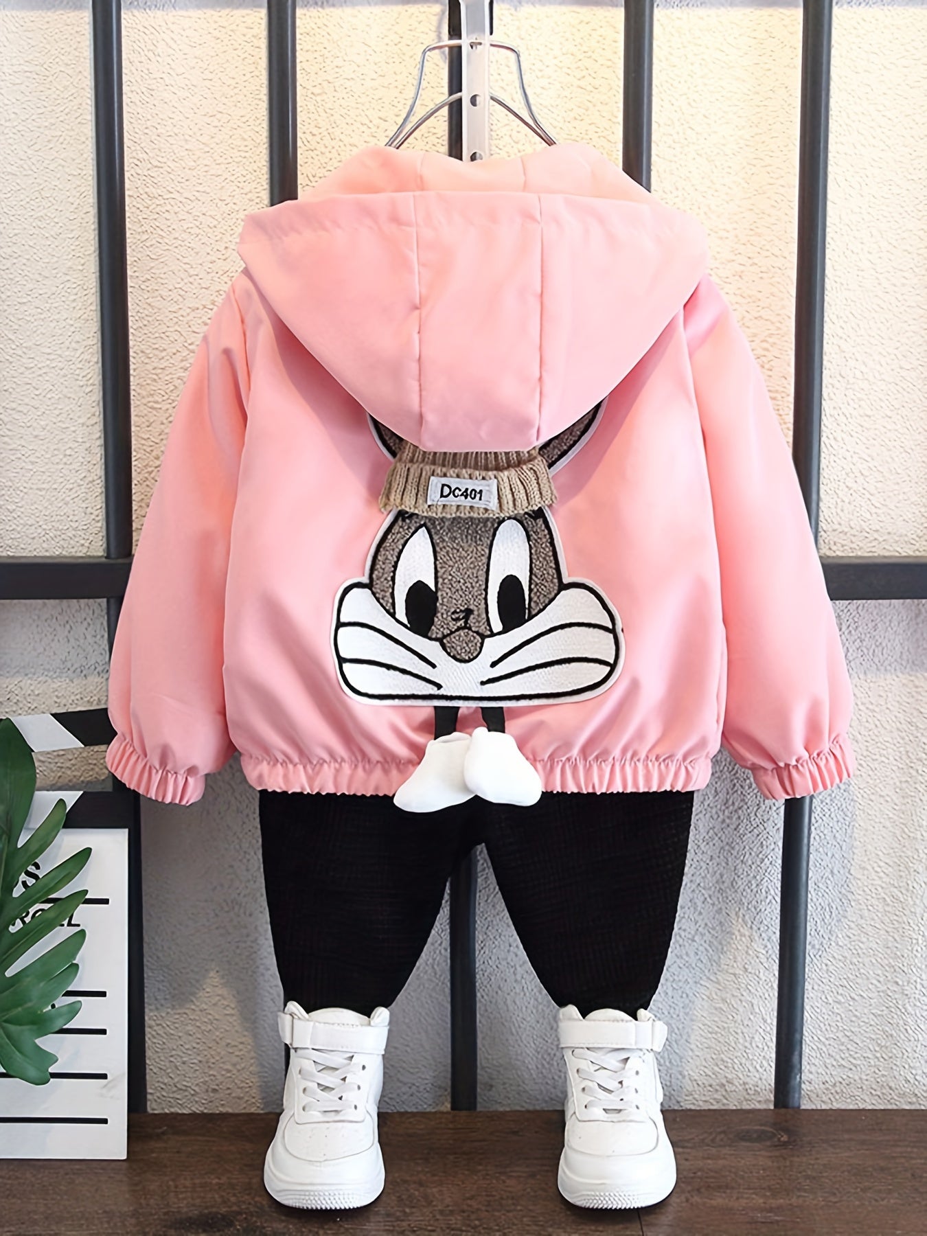 Stylish girls' jacket with rabbit embroidery - perfect for spring/fall.