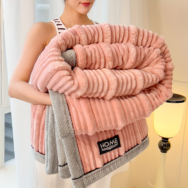 Soft and Cozy Contemporary Striped Faux Rabbit Fur Blanket - Perfect for All Seasons on Bed, Sofa or as a Gift for Loved Ones - Easy to Care for with Machine Washable Polyester Material - Ideal Christmas Present