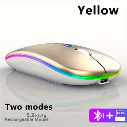 Dual mode 5.1+2.4g wireless gaming mouse with USB recharge capability, silent backlight, and ergonomic design for laptops.