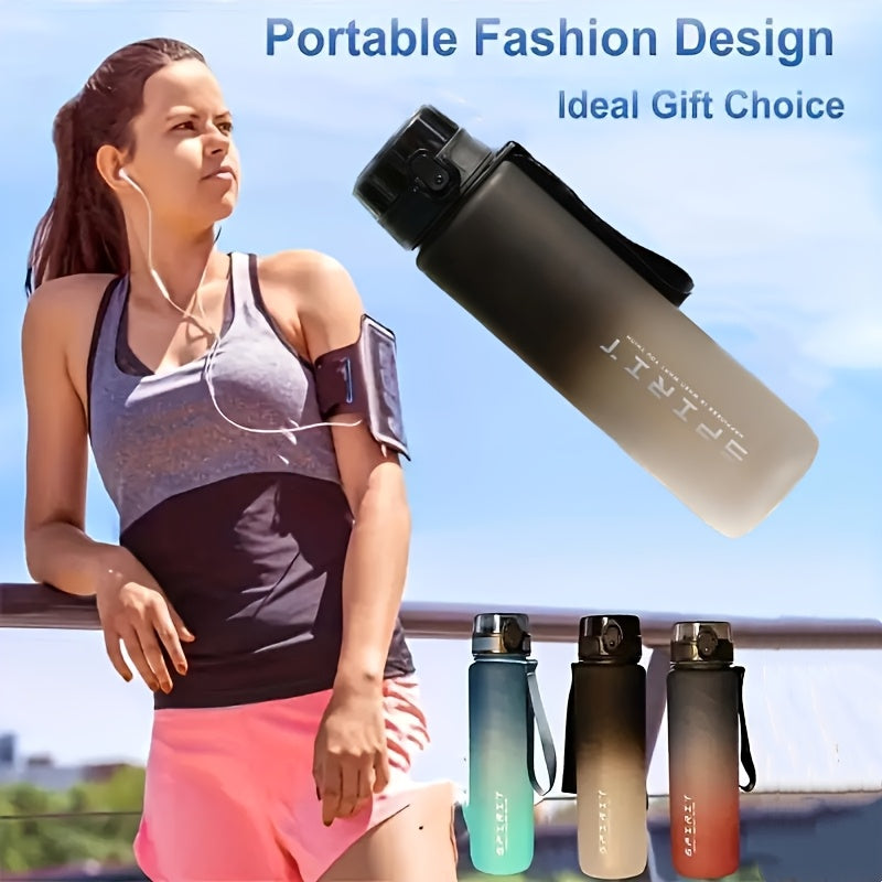 1pc Gradient Sports Water Bottle, 750/1000ml, BPA-Free PC Material, Leakproof with Straw Lid and Portable Ring, Ideal for Gym, Outdoor Travel, Hiking - Hand Wash Only.