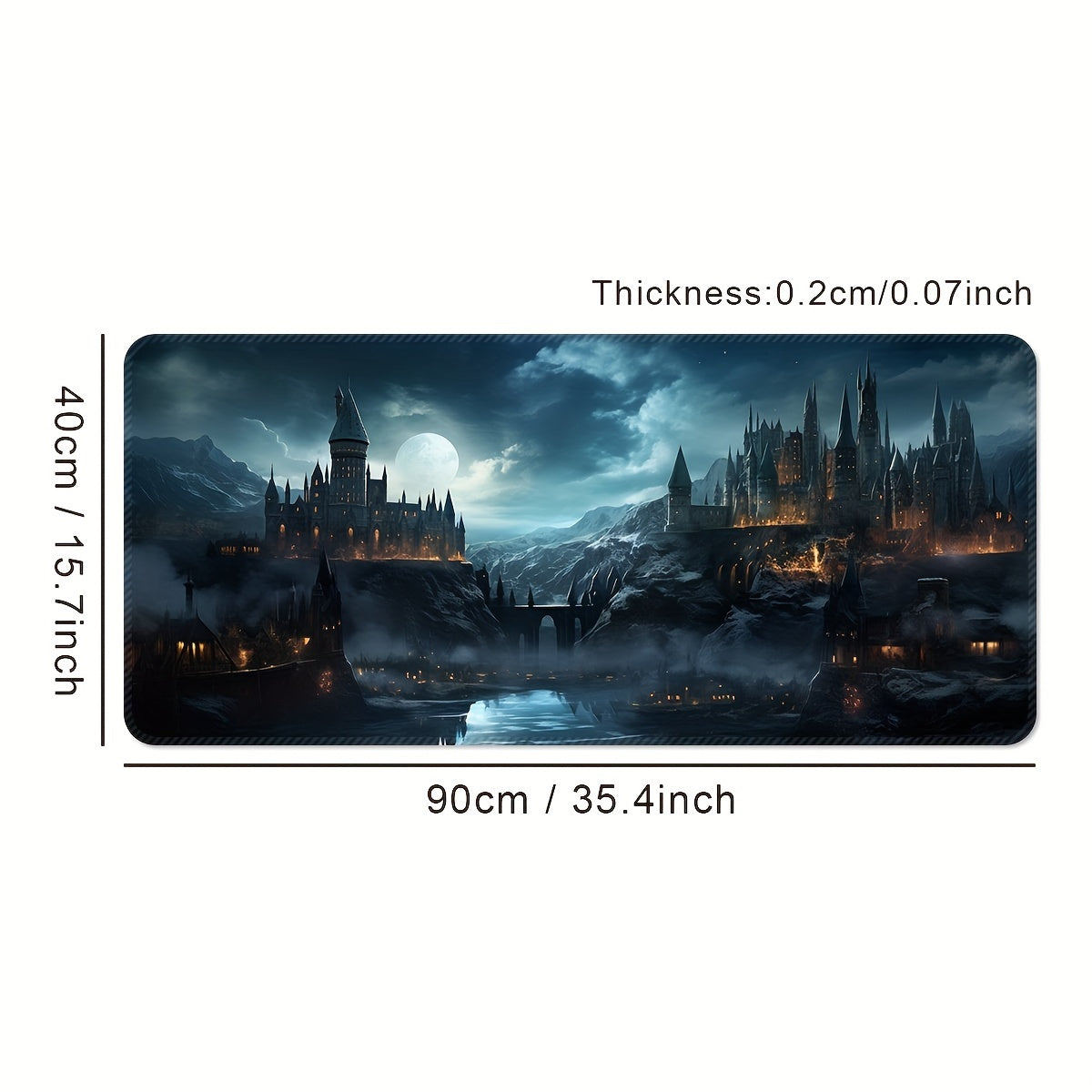 Castle Night Large Extended Gaming Mouse Pad made of rubber material with non-slip washable desk mat and precision edge stitching, ideal for gifting.