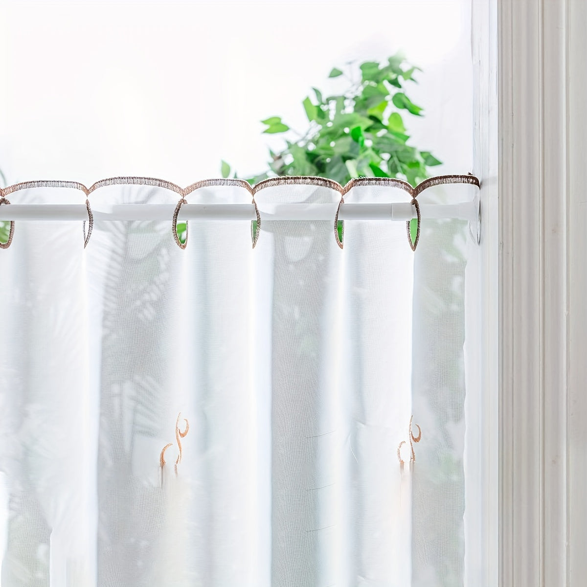 Embroidered sheer curtain valance for living room or cafe home decor, measuring 1 piece.