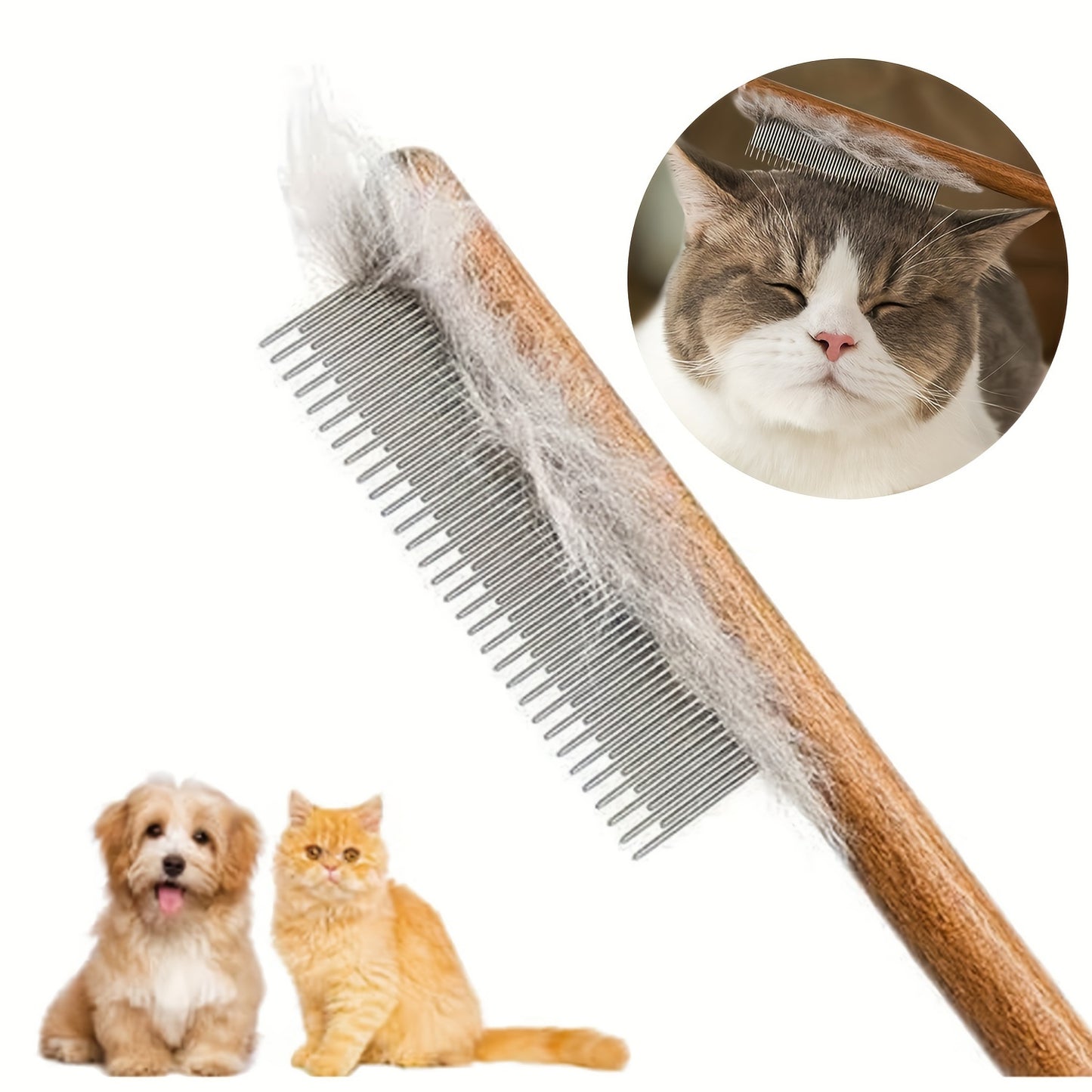 Softwood Pet Grooming Brush with gentle slicker bristles and durable wooden handle for professional hair removal on cats and dogs.