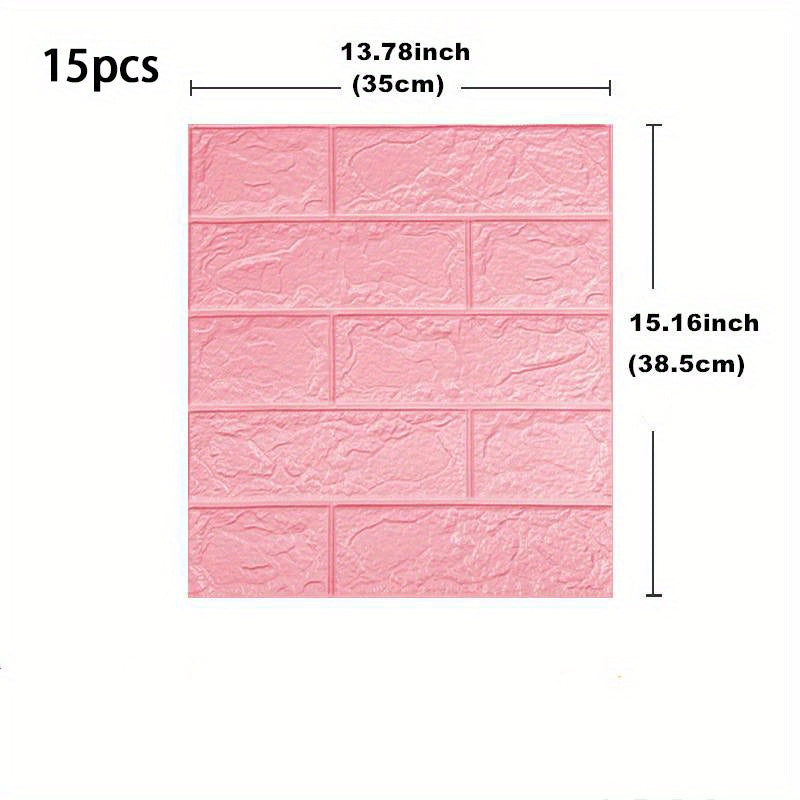 15pcs, foam soft tiles with 3D brick pattern wall stickers. Washable, waterproof, anti-mold and anti-stain.