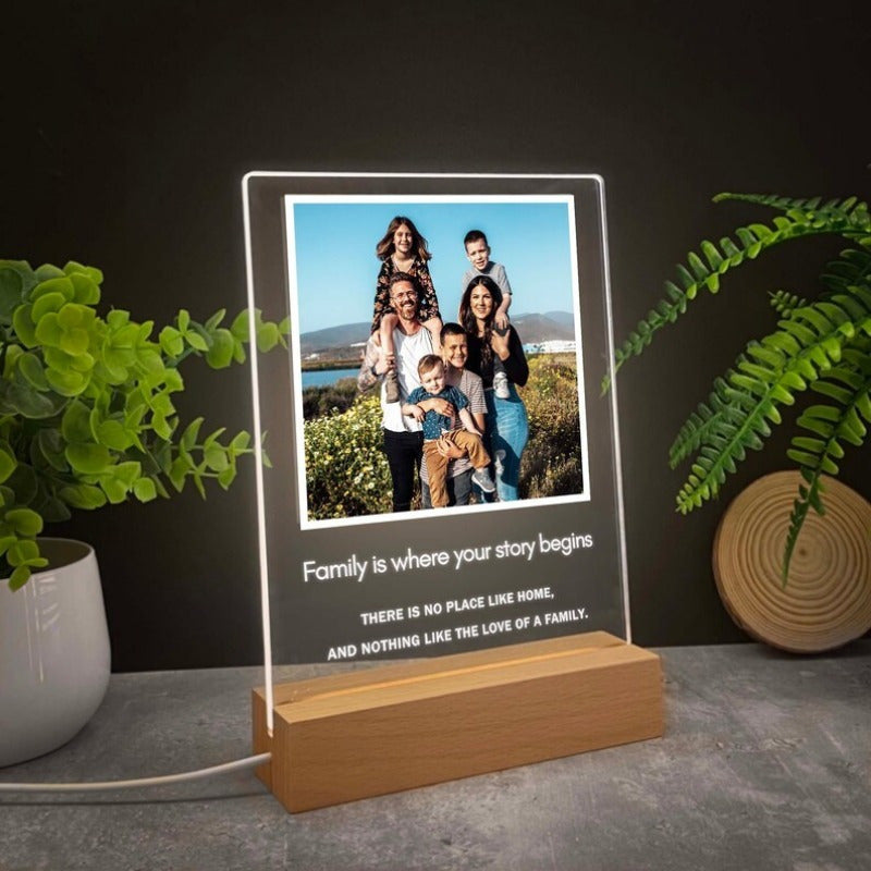 Illuminate memories with our Custom Acrylic Photo Collage Night Light! This personalized family picture frame LED display is the perfect gift for the Best Mom Ever. It doubles as a decorative illuminated keepsake featuring customizable text. Ideal for