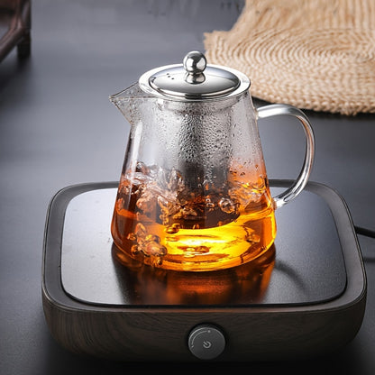 Chic glass teapot with stainless steel infuser – durable, dishwasher safe, ideal for brewing tea on gas stoves at home.