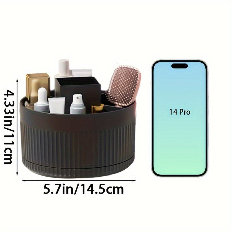 1pc Sleek Black Rotating Makeup Organizer with Large Capacity and 5 Compartments for Brushes, Skincare, and Beauty Essentials. Odorless Plastic Design ideal for Bedroom & Bathroom Decor.