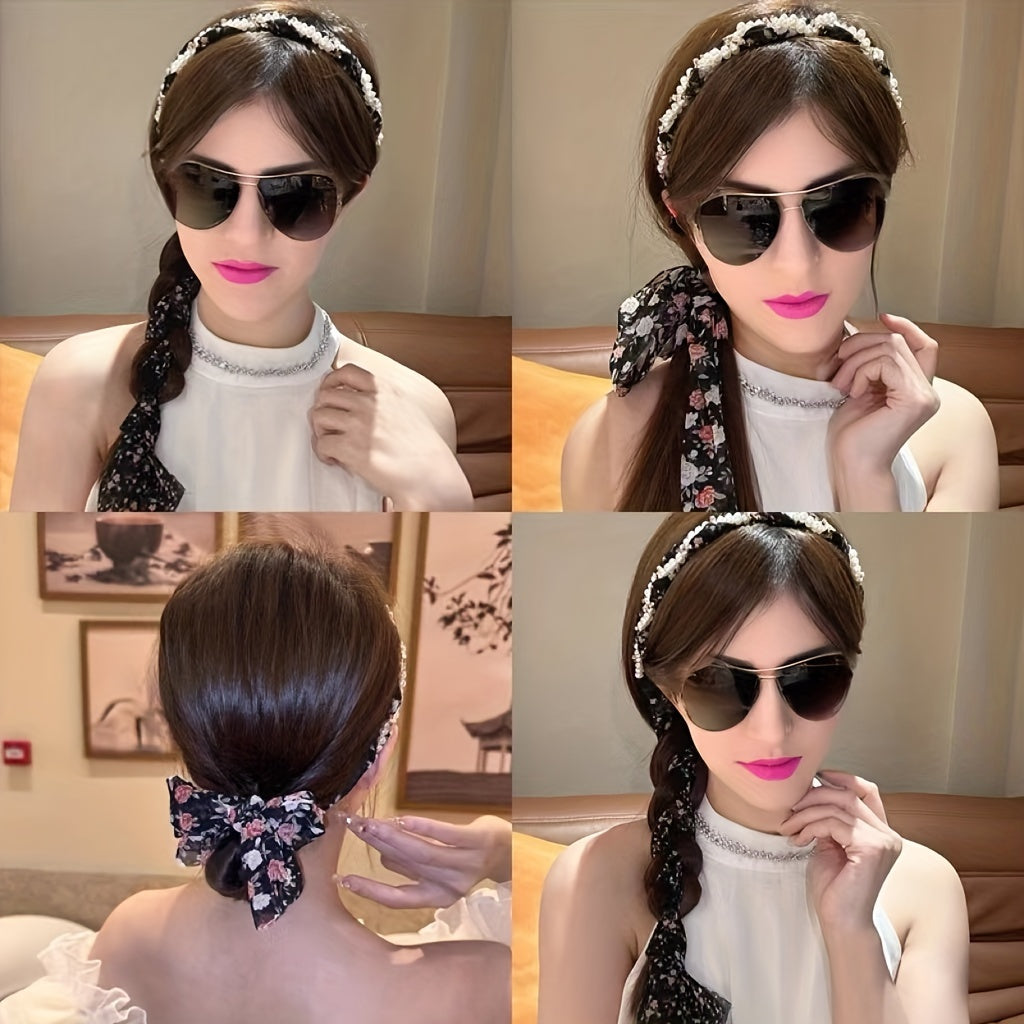 Floral Ribbon Hairband for Women with French Style, ideal for Elegant & Cute Summer Look