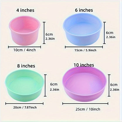 4 inch, "6 inch, "8 inch, "10 inch Round Food-Grade Silicone Cake Molds - DIY Baking Set