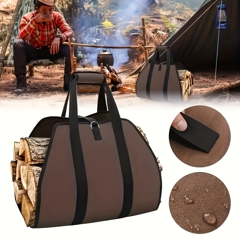 Durable Fabric Firewood Carrier Bag with Handles, Collapsible Log Tote, Ideal for Kitchen Camping Travel and Outdoor Heating, Fireplace Accessory