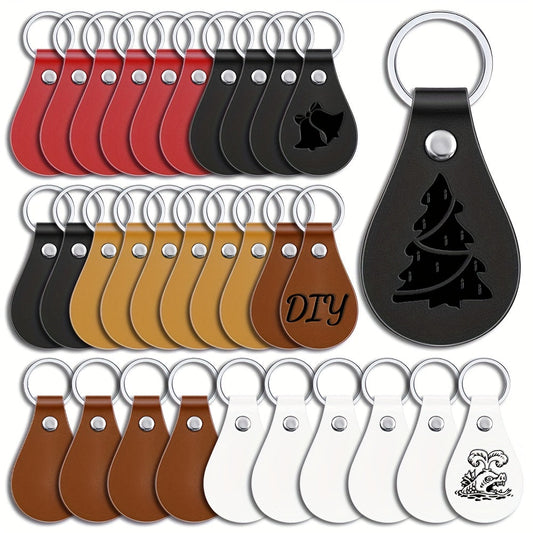 Kit of 30 PU Leather Key Fob Blanks with Simple Style Laser Engraving Keychains, Perfect for Gifting and Crafting.