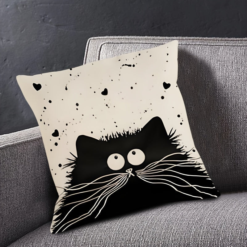 Soft and durable cushion cover featuring a whimsical cat design on both sides. Perfect for cat lovers and home decor enthusiasts. Easy to care for with a zip closure. Cushion not included.