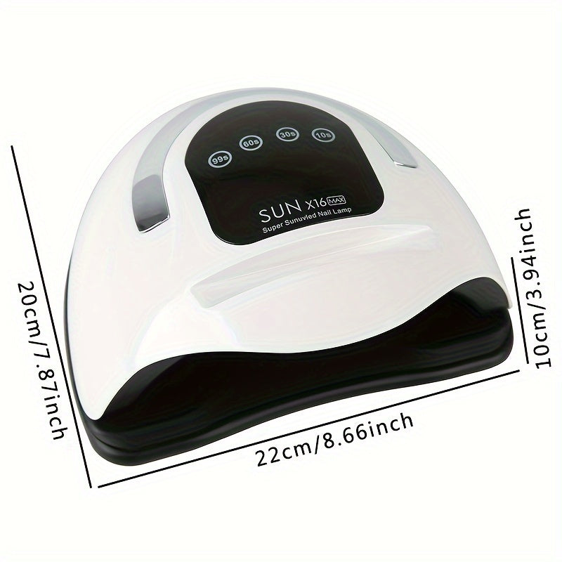 SUNX16MAX UV LED Nail Lamp, 72W High Power with 4 Timer Settings, LCD Display, Quick-Drying for Gel Polishes, European Plug.