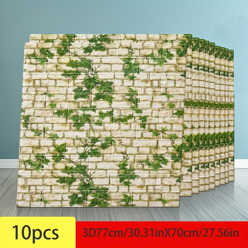 10 pieces of industrial style 3D brick self-adhesive wall panels made of waterproof polyvinyl chloride foam tiles, suitable for living rooms, TV walls, and space-themed home decor, washable.