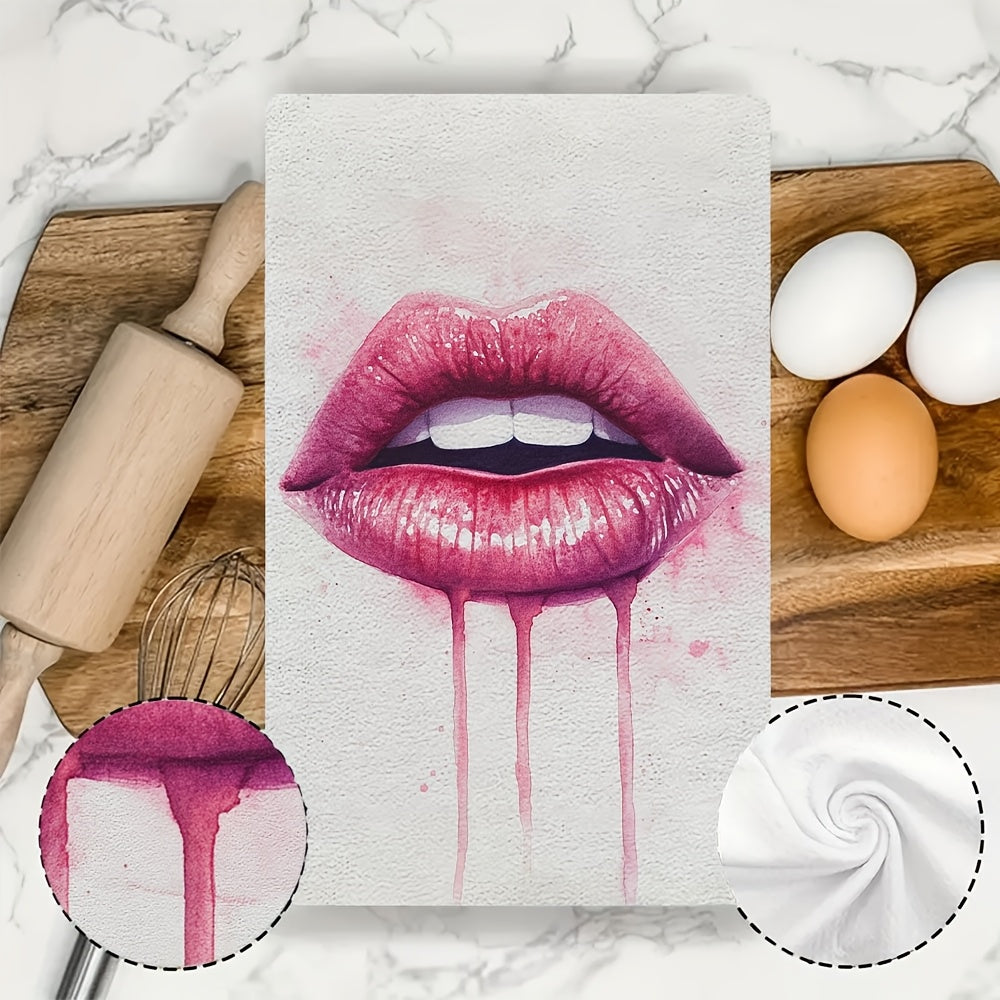 Get your hands on two incredibly soft kitchen towels featuring a Valentine's Day lips design. These towels are highly absorbent, machine washable, and measure 40.64x60.96 cm. Add a touch of contemporary style to your home and kitchen with these polyester