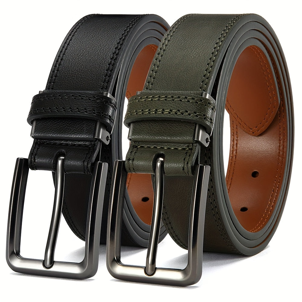 2 DOOPAI Men's Genuine Leather Belts - Adjustable 3.17cm Width, Classic Square Buckle, Ideal for Jeans & Dress Pants, Includes Gift Box - Black & Brown