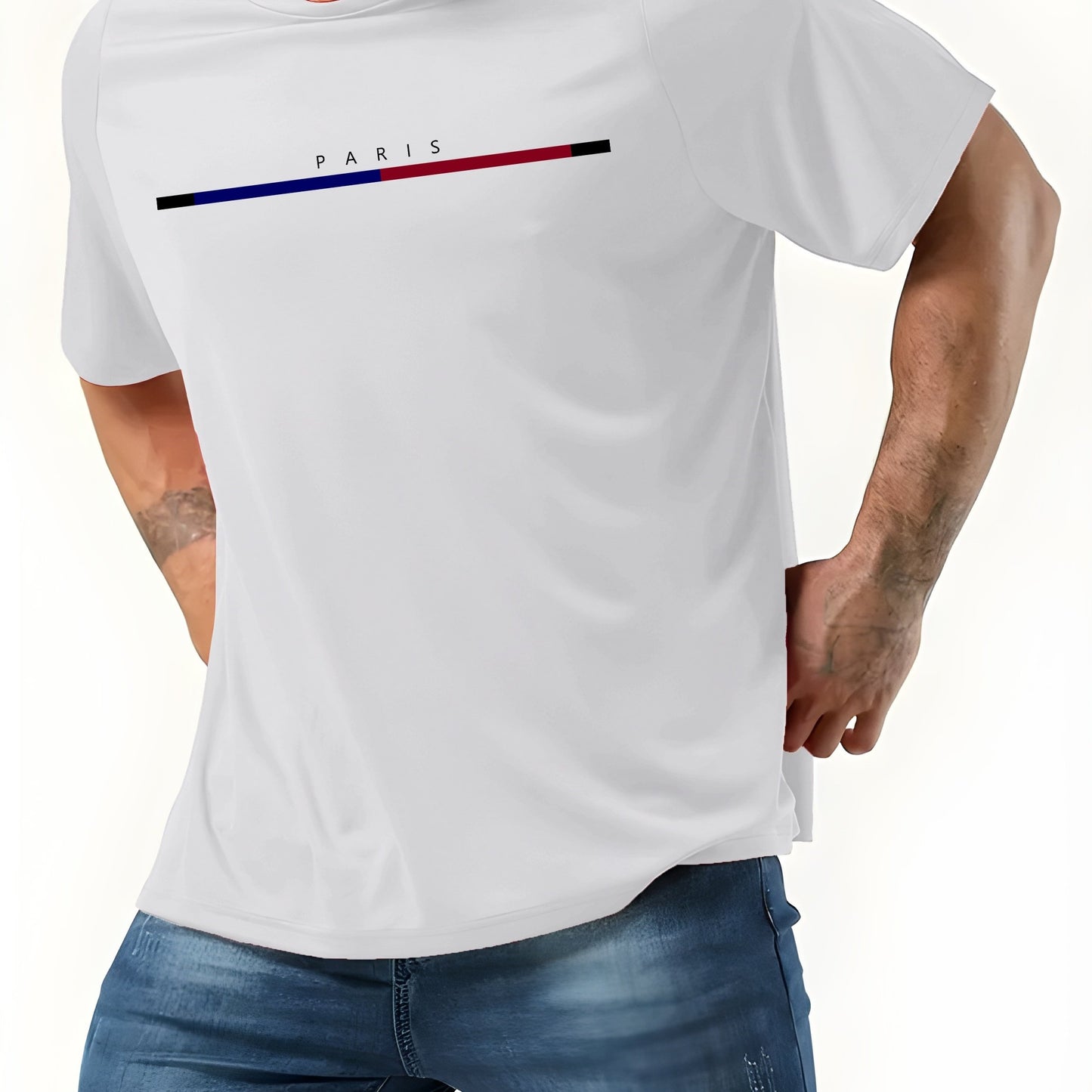 Men's Paris Print T-shirt for Big & Tall Guys, Ideal for Outdoor Casual Wear