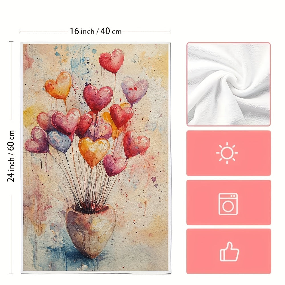 2 pieces of Valentine's Day themed ultra soft kitchen towels, highly absorbent for holiday decor. Machine washable and measuring 16x24 inches. Product code: 2KYSYS1217664.