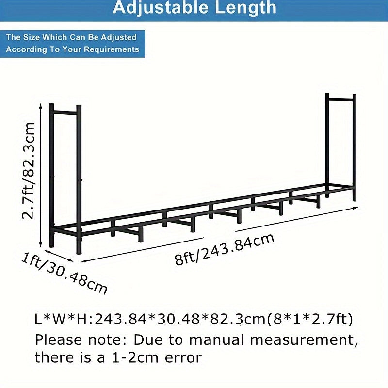 Регулируемый металлический держатель для хранения дров для использования в помещении и на открытом воздухе, прочный держатель для дров для камина, органайзер для дров, вмещает поленья длиной до 243,84 см - 1 упаковка