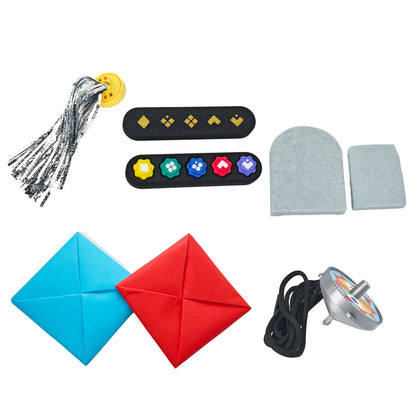 Traditional games set with 14 pieces made from 3D printed plant material. Includes Gong-gi, Jackstones, Stone Game, Paper Airplane, Top Spinner, and Shuttlecock for outdoor fun.