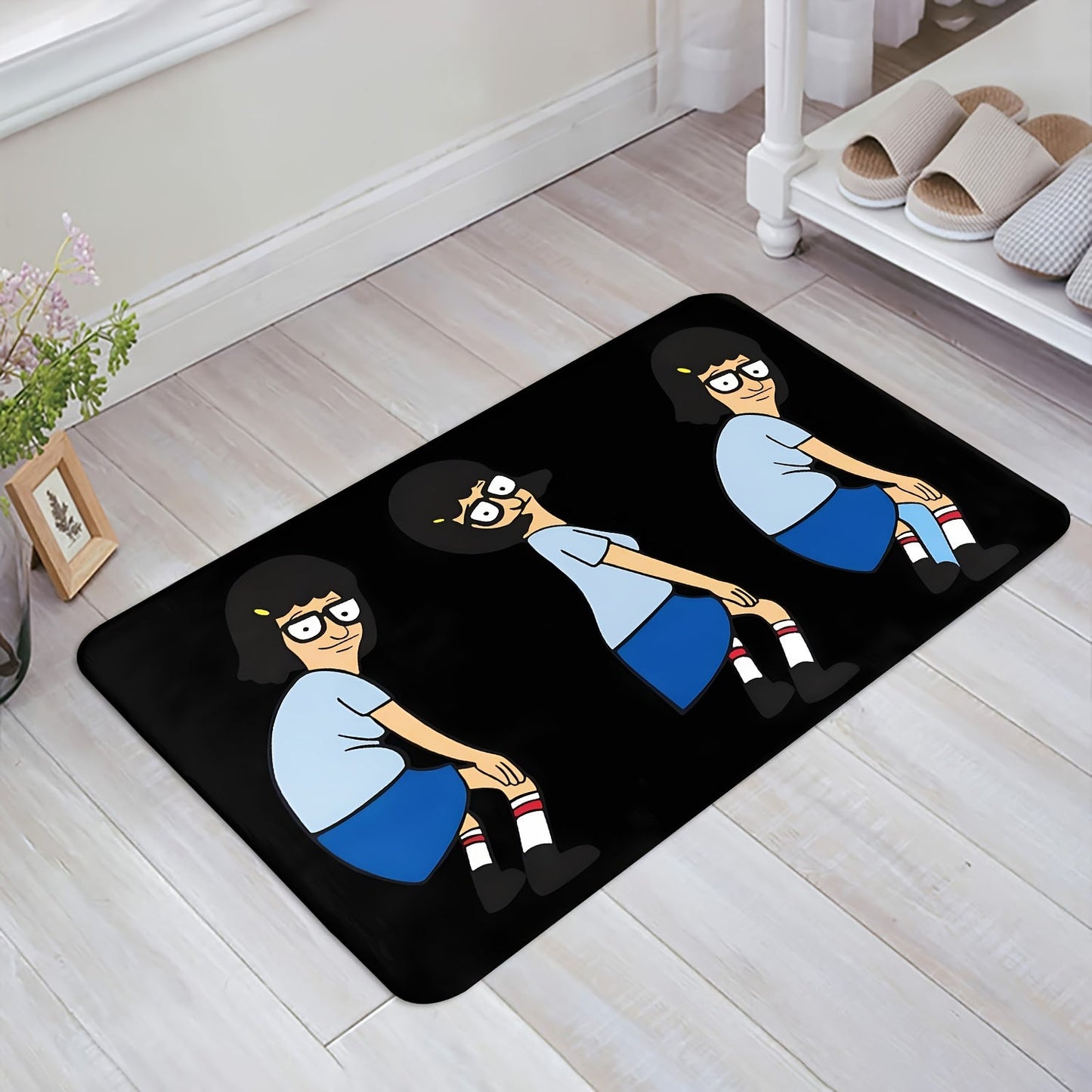 Welcome to Bob's Cartoon Burger living room! This decorative rug is perfect for kitchen or bathroom decor. It is an absorbent, anti-slip door mat measuring 40.64 x 60.96 cm.