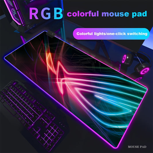 BJ05-RGB Large Gaming Mouse Pad with LED Backlight & Stitched Edges, 400x900mm Extra Non-Slip Rubber Desk Mat for Gamers, Office, and Students, Vibrant RGB Colors, One-Click Switching