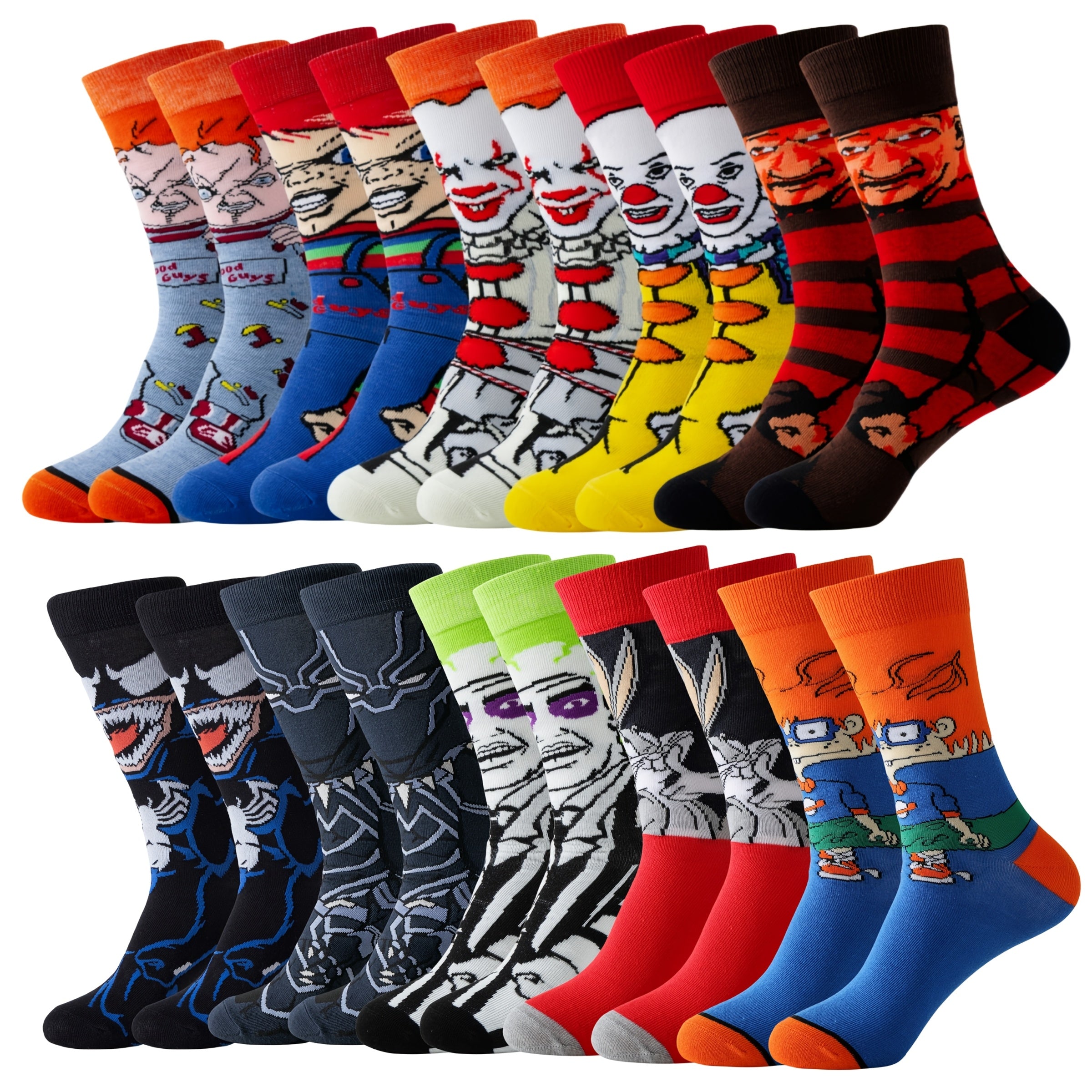 5/10pcs Cartoon Graphic Crew Socks - Perfect for All Seasons, Street Style Casual Wear