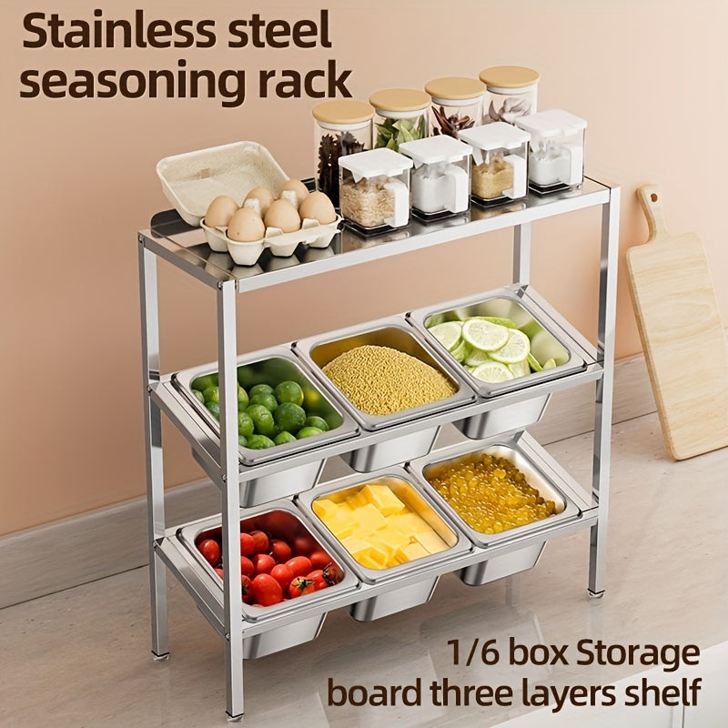 Durable Stainless Steel 3-Tier Kitchen Organizer with Lids - Ideal for Storing Spices, Fruits, and More | Efficient Countertop Storage Solution