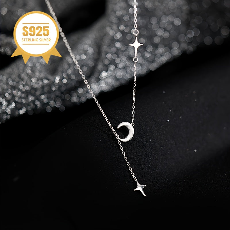 This elegant necklace is designed for women with allergies, crafted from 925 sterling silver. It features a charming star and moon tassel pendant, showcasing a minimalist and one-of-a-kind design. Ideal for Valentine's Day or Mother's Day gifts, it comes