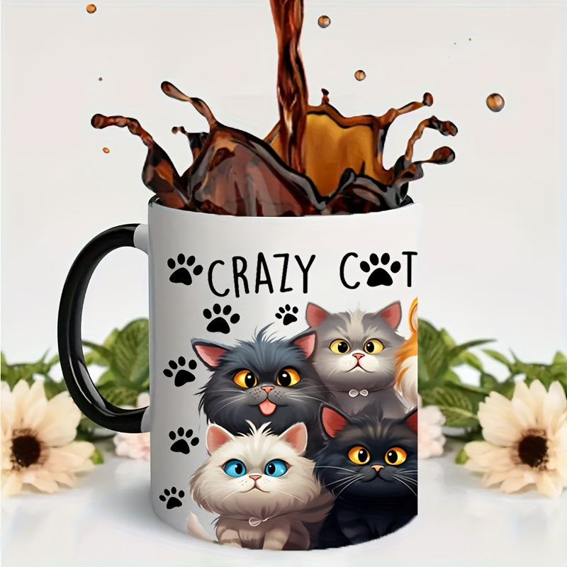 11oz Crazy Cat Lady Ceramic Coffee Mug, Insulated & Microwave Safe, Adorable Cartoon Cats Design - Perfect Gift for Cat Lovers, Family & Friends. Ideal for Birthdays, Holidays & More.