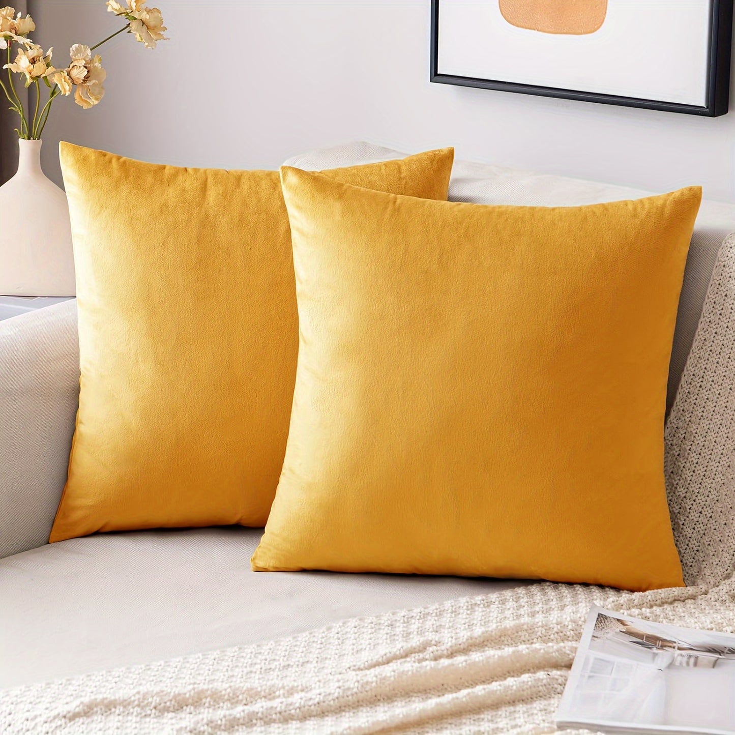 Set of 2 velvet soft square throw pillow covers, 45.72*45.72cm, modern farmhouse style, no pillow inserts included.