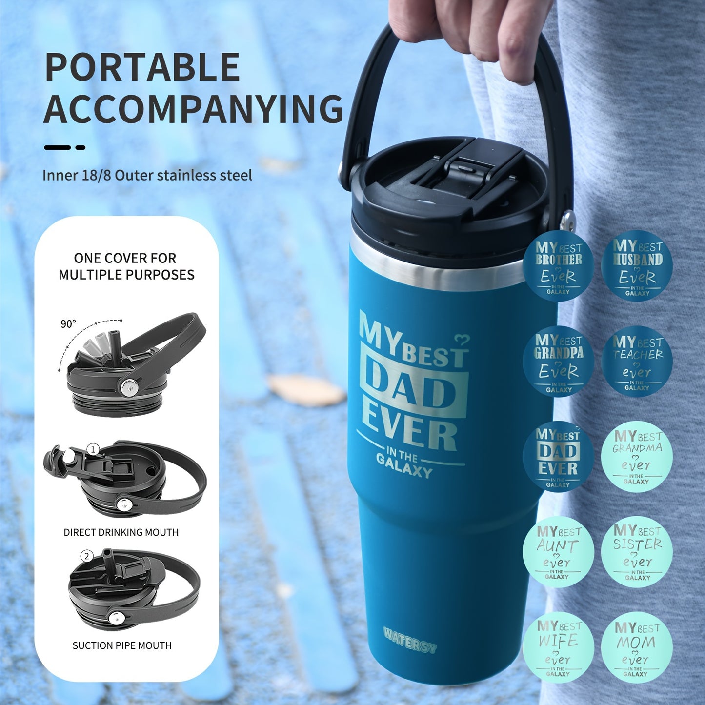 WTAERSY Insulated Water Bottle with Double Lid, 30oz/887ml, Stainless Steel, Reusable Tumbler Cup, Perfect Gift for Various Occasions.