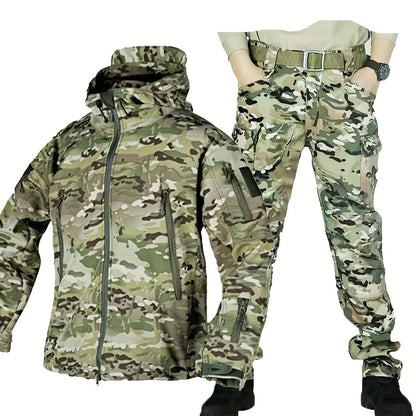 Guangguangzi Camouflage Shark Men's Fleece Jacket and Work Pants Set