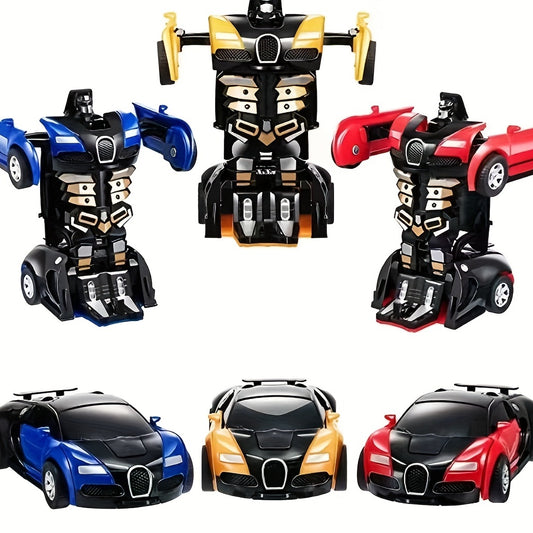 4-in-1 transforming robot car toy for kids. Made of creative ABS construction. Can be transformed from vehicle to robot mode. Ideal gift for boys. Mixed color for winter season.