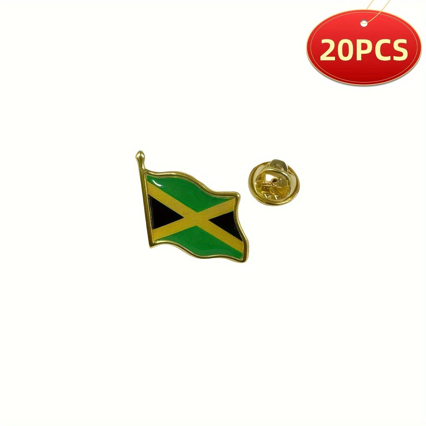 A set of 20 vintage Jamaican flag brooches, crafted from square alloy pins perfect for clothing and accessories.