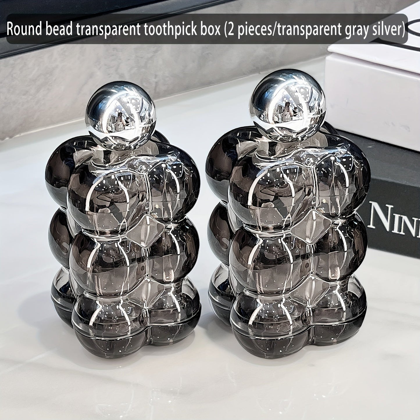 Luxurious Plastic Toothpick Holder with Elegant Round Bead Design - Ideal Dispenser for Home Use, Sophisticated Organizer for Cotton Swabs with Transparent Appearance, Stylish Container for Dental Floss Storage (1 Piece)