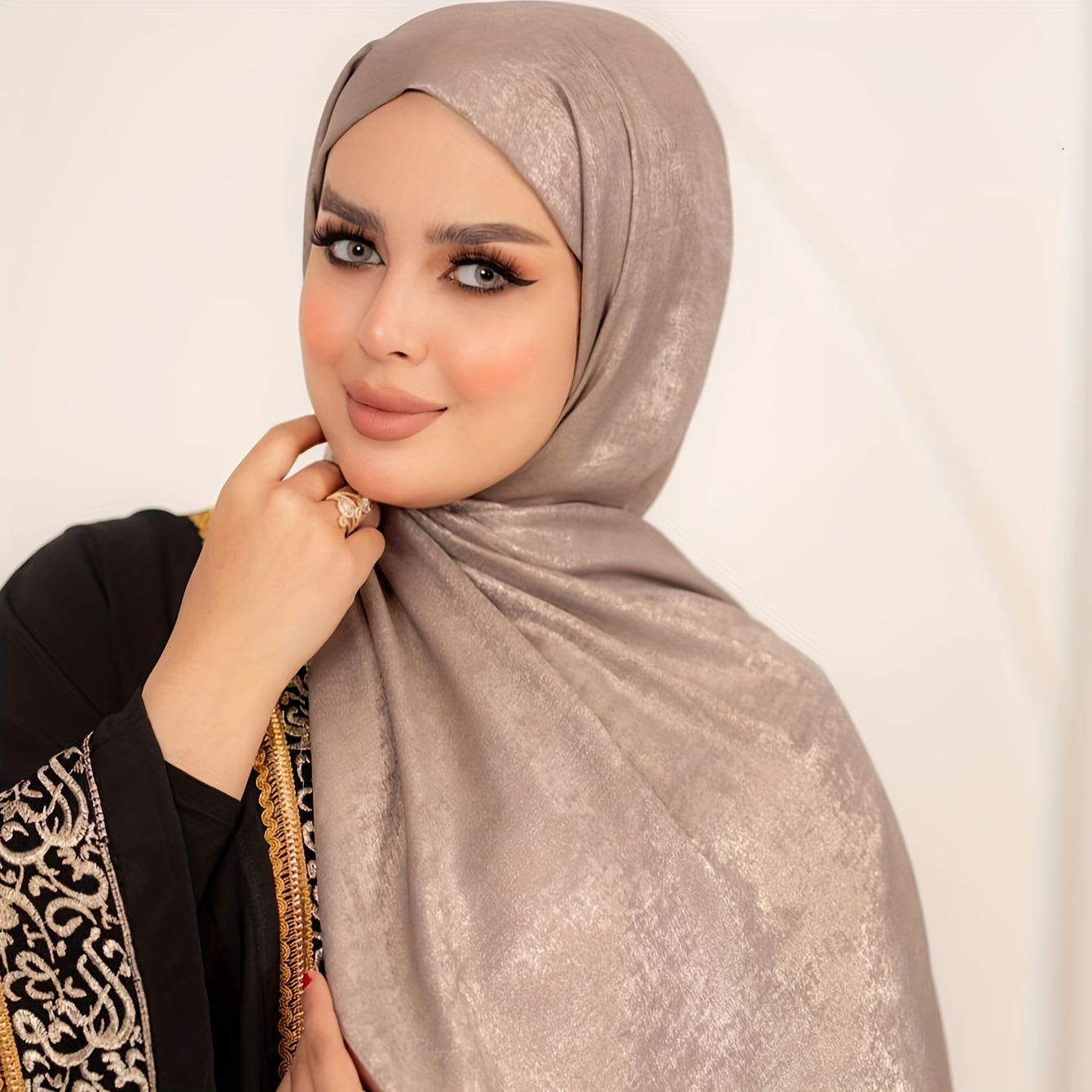 1pc Elegant Velvet Satin Hijab for Women in Khaki, Light Blue, Lotus, or Black - Soft, Glossy finish, perfect for Ramadan and everyday wear - Woven texture, breathable, and stylish hijab