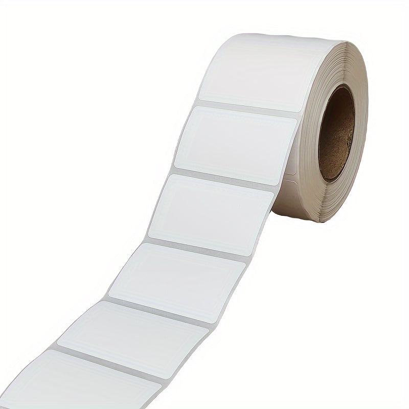 Pack of 1000 Thermal Adhesive Cheese Labels, measuring 5.08x2.54 cm. Made of paper material and suitable for non-food contact. Features perforation for easy separation and ideal for barcode printer labels.