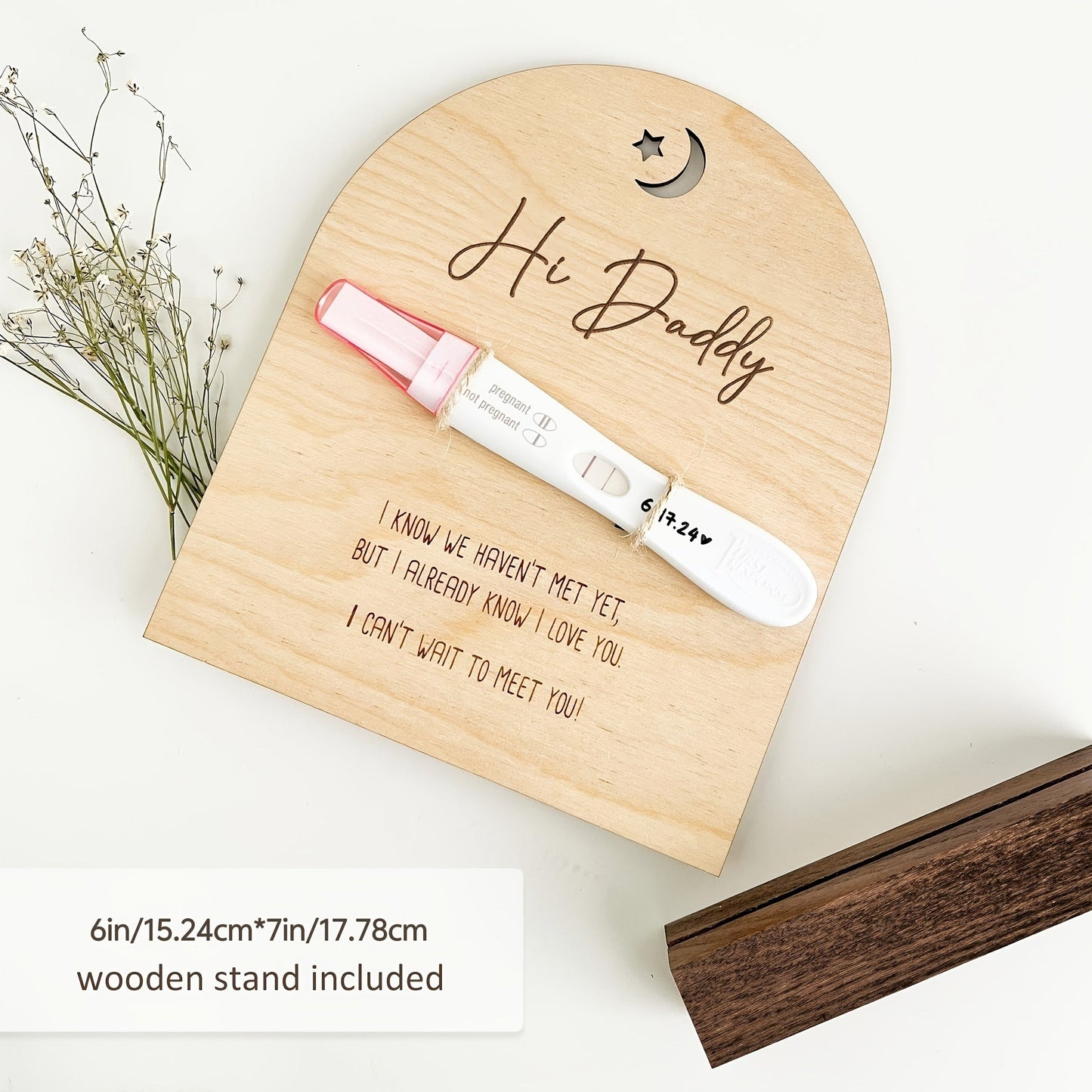 Keepake Wooden Sign for Daddy Pregnancy Test - Surprise Ideas for Announcement, Husband Reveal, Gifts for Daddy to Be in Cinnamon Color.